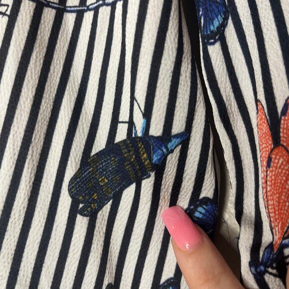 Zara Basic Butterfly Print White Black Striped Wrap Romper Vacation Cruise Sz S - Picture 10 of 12